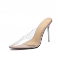 Fashion pointed transparent high-heeled semi-drags outside wears sets of feet OL large size fashion women's shoes 35-42