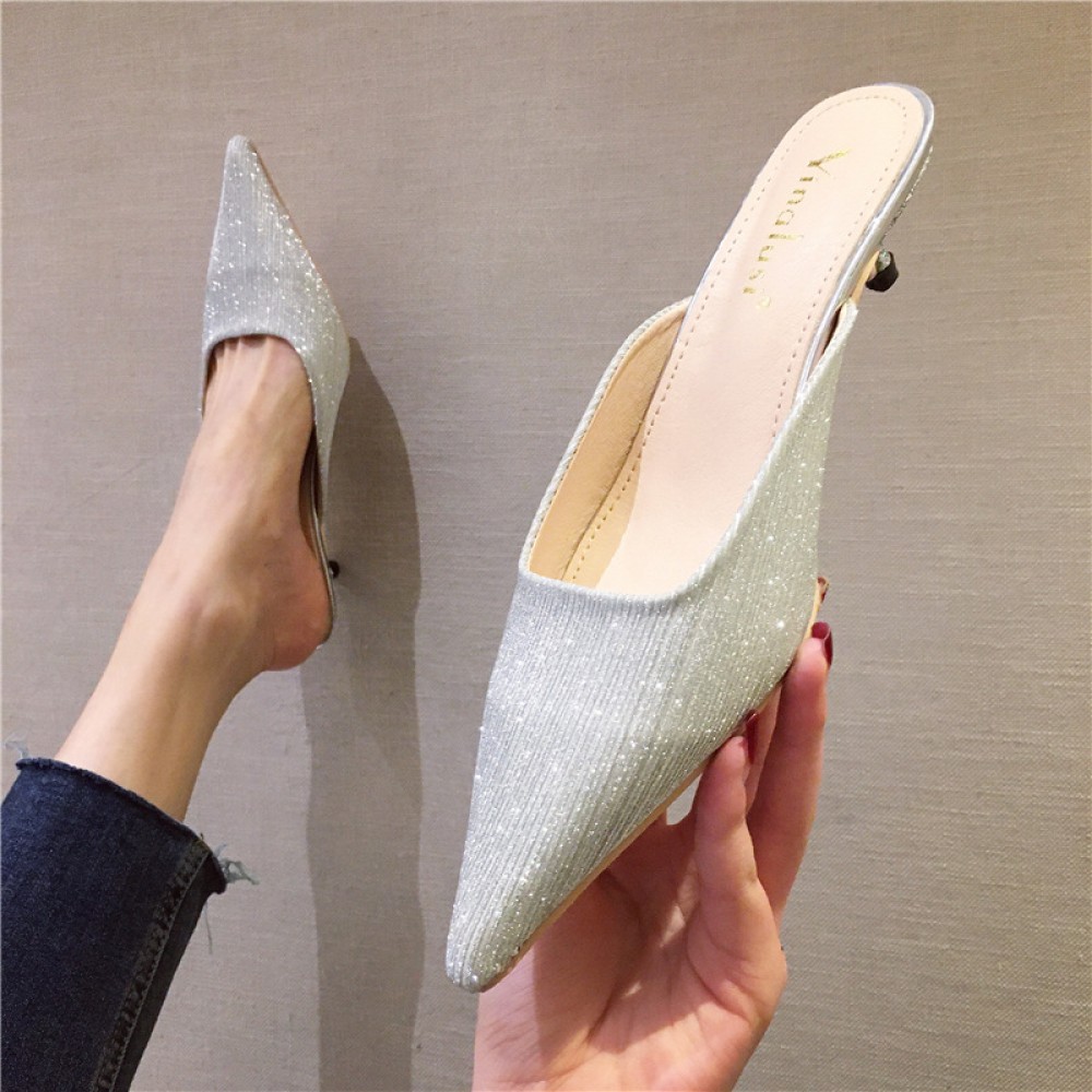 Spring women's pointed head wear thin heeled Muller Baotou half drag OL dress catwalk shoes tide