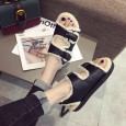 New autumn and winter new fur thick platform muffin shoes Roman double buckle open toe female sandals