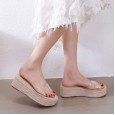 New summer comfortable waterproof platform thick bottom high heel wedge heel hemp rope transparent word with sandals and slippers female