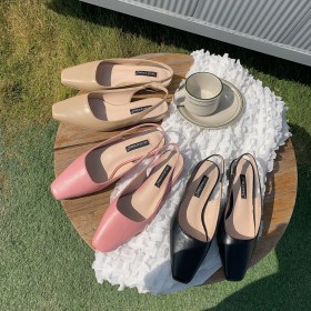 Small square head thick heel sandals female spring new Baotou back empty word buckle low heel single shoes female tide