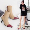 Stitching small square head stretch sock boots short boots new fashion show high heel women boots 027