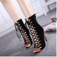 Early autumn cross strap rivet hollow fish mouth sandals fashion thin high heel women's shoes