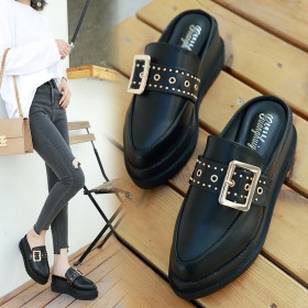 Semi-slipper women wear new spring and summer thick bottom Baotou without heel lazy wedge heel height increase muffin
