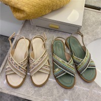 Summer new Roman holiday flat bottom female summer set toe cross with round head open toe female flat bottom sandals