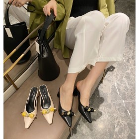 Spring Fan pointed high heel Baotou Muller shoes comfortable half drag OL thick heel women shoes