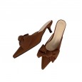 New spring bowknot pointed satin OL fine heel dress half slippers women