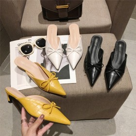 Spring fashion bow tie thin heeled lazy half dragged middle heel OL trendy women's shoes