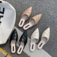Fashion spring new pointed casual simple personality thick with outer wear Baotou half slippers female tide