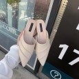 Fashion spring new pointed casual simple personality thick with outer wear Baotou half slippers female tide