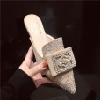 Women's shoes new rhinestone square buckle low heel OL half drag lazy mules