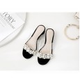 New women's shoes rhinestone pearl transparent word sandals fairy style thick heel open toe slippers