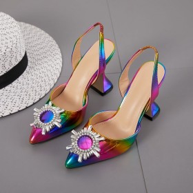 Autumn and spring new color large size ladies high-heeled rhinestone sun flower dress female half slippers 35-42