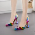Autumn and spring new color large size ladies high-heeled rhinestone sun flower dress female half slippers 35-42