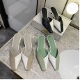 Fashion small square head color matching thick with shallow mouth half dragging lazy set feet OL dress women's shoes