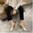 Fashion small square head color matching thick with shallow mouth half dragging lazy set feet OL dress women's shoes