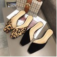 Spring fashion small square head leopard print fashion thick heel half drag OL female sandals