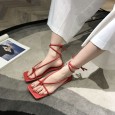 Summer new fairy style open toe word buckle Roman sandals square head thin belt flat bottom women's shoes