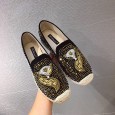 Early spring new fashion casual lazy shoes female wild rhinestone flat bottom shoes straw fisherman shoes female