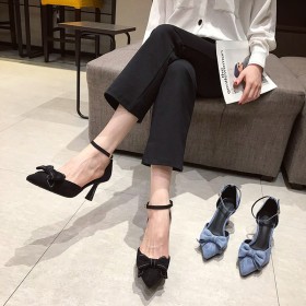Spring style new pointed bow high-heeled shoes women's word with hollow fine heel OL shoes