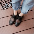 Spring patent leather plus breathable mesh small leather shoes fashion square head thick heel with lace up women's singles 40