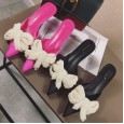 Spring fine-heeled mid-heeled beaded bow pointed toe-toe drag wedding satin OL female sandals