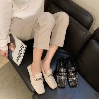 Spring new single shoes small fragrance wind chain shoes lattice color matching flat bottom lazy two wear OL women's shoes