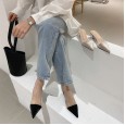 Spring fashion transparent pointed pointed wild crystal spherical middle heel OL half drag lazy women's tide shoes