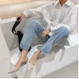 Spring fashion transparent pointed pointed wild crystal spherical middle heel OL half drag lazy women's tide shoes