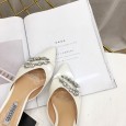 New fashion pointed thin medium heel OL rhinestone semi-toe-head drag