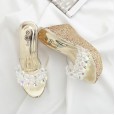 Summer handmade rhinestone transparent wedge heel sequin high heel fish mouth half drag sandals B333-25