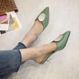 Summer Baotou transparent sandals female fairy style thin middle heels and empty half drag women's shoes