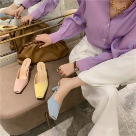 Rome summer new breathable Baotou thick high-heeled lazy OL cool female half slippers square head single women's shoes