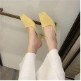 Rome summer new breathable Baotou thick high-heeled lazy OL cool female half slippers square head single women's shoes