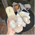 Roman linen braided bow wear new summer fairy style wild pearl rhinestone sandals female drag
