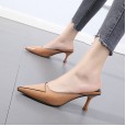 Spring and summer new pointed pointed high-heeled slippers commute wear OL shallow mouth half slippers