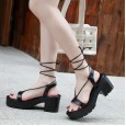 Summer new Roman sponge cake thick bottom thick heel waterproof platform high heel cross strap nightclub hollow sandal female