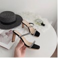 Summer Roman rhinestone word with open toe wild solid wood with OL beach banquet female cool half slippers
