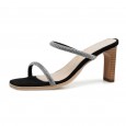 Summer Roman rhinestone word with open toe wild solid wood with OL beach banquet female cool half slippers