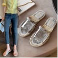 Wild lazy drag summer new flat straw open toe transparent fisherman sandals