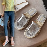 Wild lazy drag summer new flat straw open toe transparent fisherman sandals