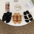 Slippers women wear new summer wild flat bottom tow beach female Roman fashion lazy sandals tide