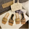 New Bohemian word woven hemp rope flat bottom open toe lazy cool half slippers