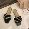 Summer Roman new product fashion tassel square head open toe flat bottom beach lazy female half drag sandals