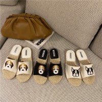 Summer new Roman hemp woven flat bottom fisherman open-toed lazy beach tide female half slippers