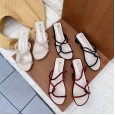 New Roman Summer Fashion Thin Belt Hollow Thick Medium Heel Wild Beach Holiday Lazy Half-Drag Female Sandals