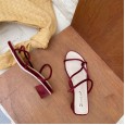 New Roman Summer Fashion Thin Belt Hollow Thick Medium Heel Wild Beach Holiday Lazy Half-Drag Female Sandals