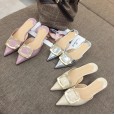 Summer style Baotou drag fashion patent leather middle heel shallow mouth wild OL lazy dress women's shoes L8-