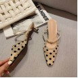 Xia Baotou gauze half drag pearl thick with wild OL dress high-heeled lazy women's shoes