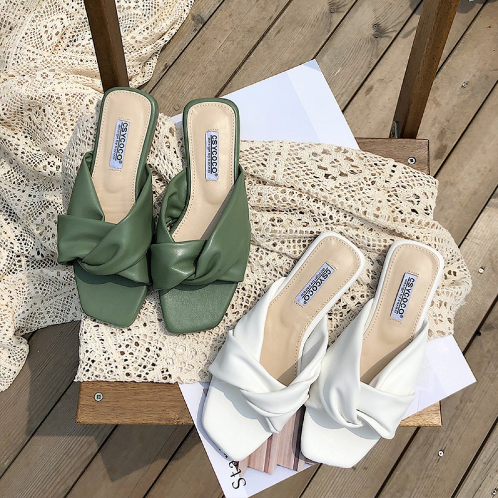 Summer new fashion lotus leaf Roman soft bottom open toe wild beach vacation tide female cool half drag
